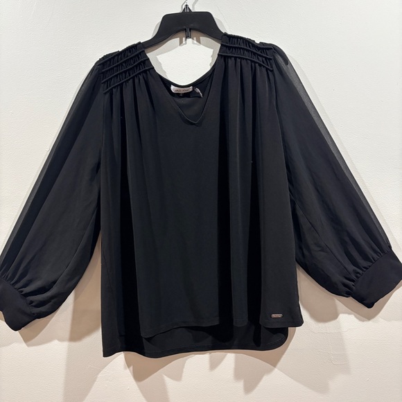 Sheer Sleeve Black Blouse Plus Size 2X Calvin Klein Fall Workwear - Picture 1 of 5